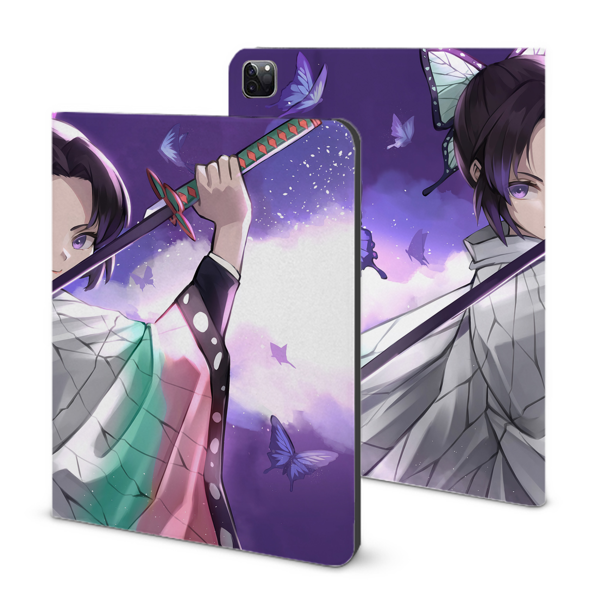 （画像用） 鬼滅の刃（きめつのやいば）蟲柱-胡蝶 しのぶ／こちょう しのぶ Kochou Shinobu IPad ケース ブック型 PUレザー TPU 耐衝撃 軽量 薄型 ペン収納なし 全面保護 IPad 各モデル対応